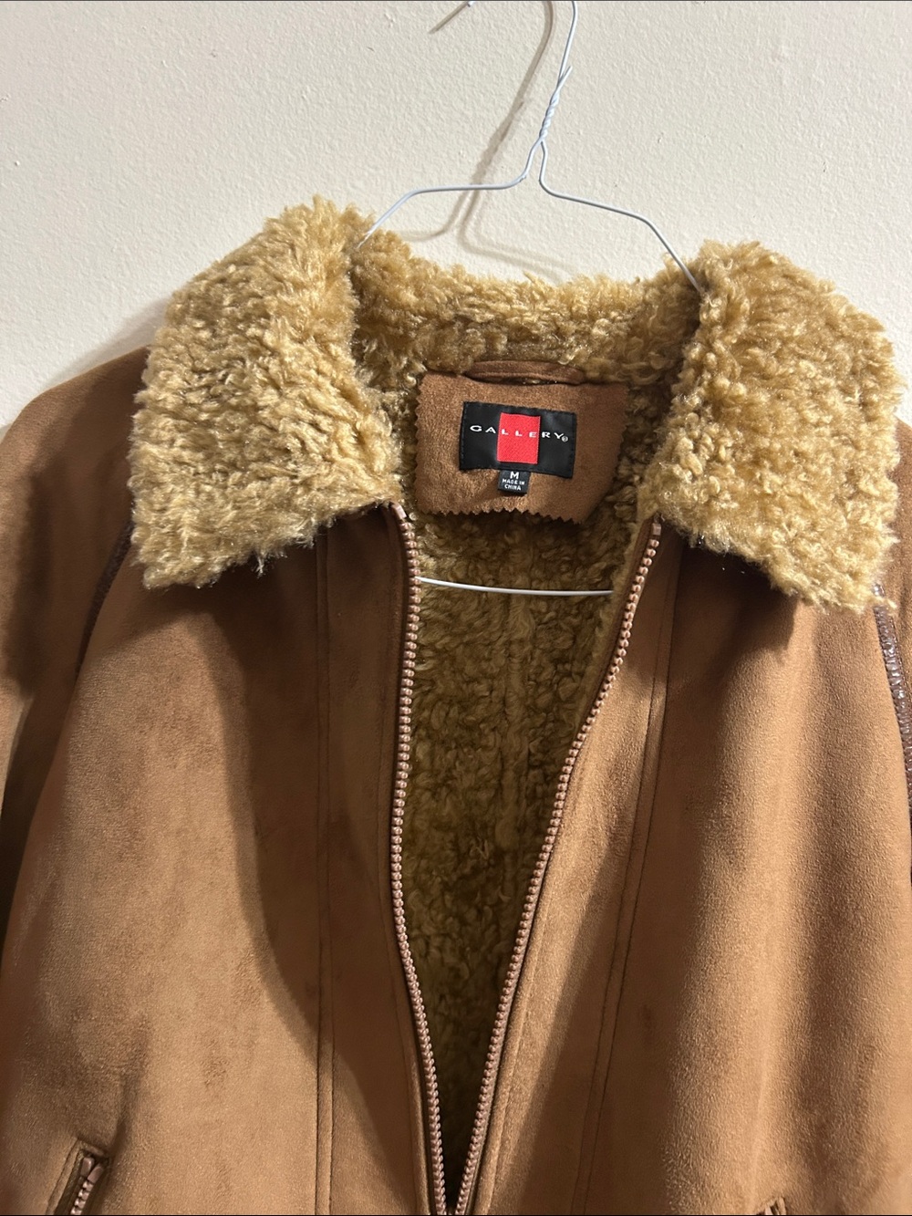 Gallery Brown Tan Shearling-Lined Zip Jacket